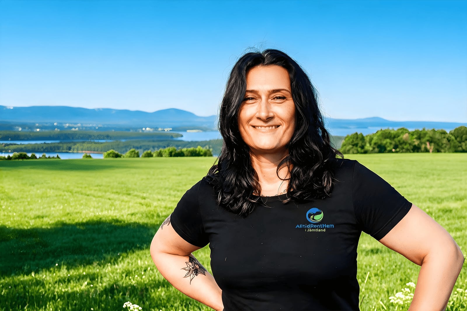 Agnes Marszalek, grundare av Alltid Rent Hem i Jämtland, med Storsjön i bakgrunden